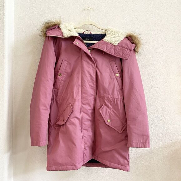 J.Crew Perfect Winter Park Primaloft® Small Berry Pink Detachable Fur Hood Zip - Picture 3 of 16